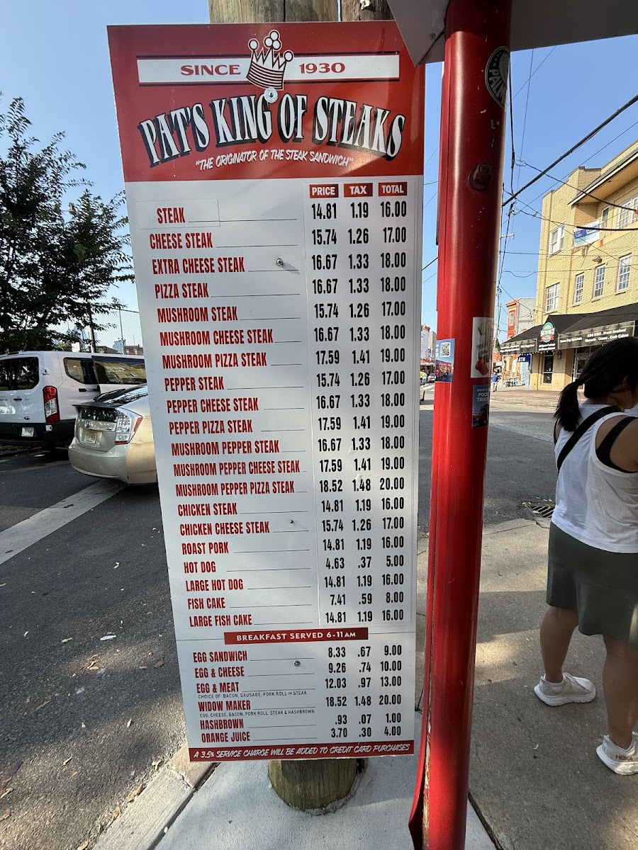 Pat's King of Steaks Menu - Image 1
